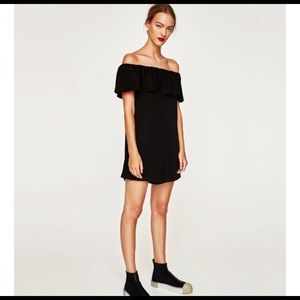 NWT Zara short frilled off the shoulder jumpsuit romper black sz large